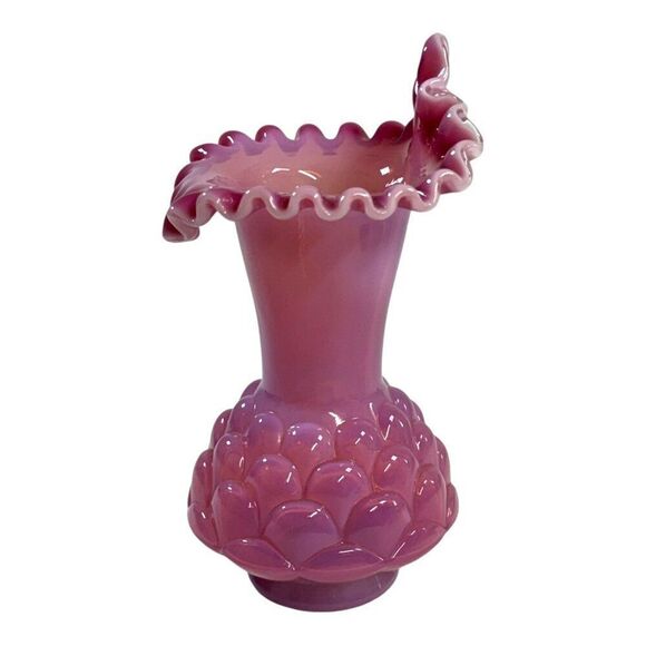 Fenton Jacqueline Tulip Vases Pink Opaline Fish Scale Jack In The Pulpit RARE - Picture 4 of 6